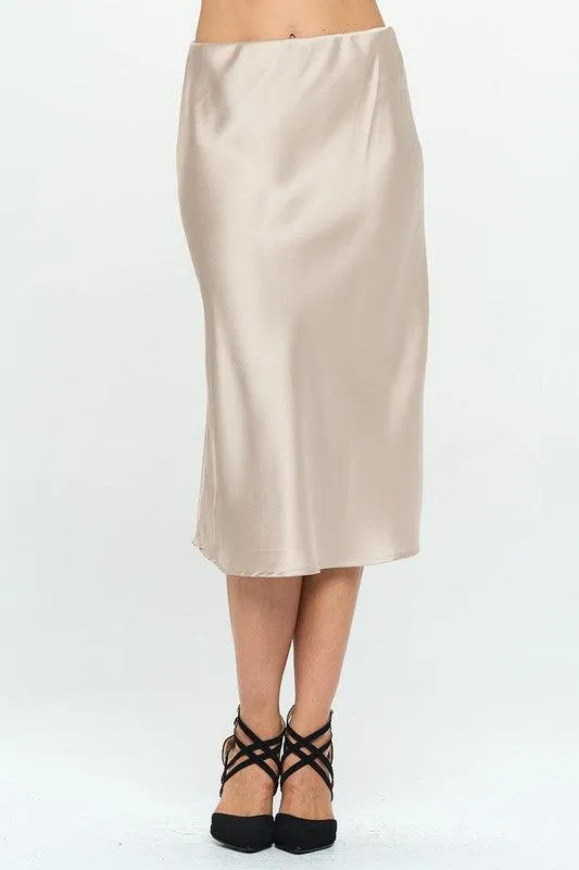 RENEE C. Solid Satin Midi Skirt