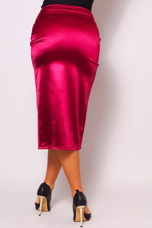 Ruby Red Sexy Gathered Front Crossover Midi Skirt