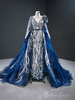 Selinadress Feature Mermaid Long Sleeve Luxury Prom Dress Evening Gowns DWH7079