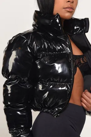 Shiny Puffer Crop Jacket