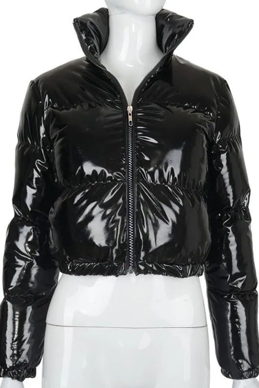 Shiny Puffer Crop Jacket