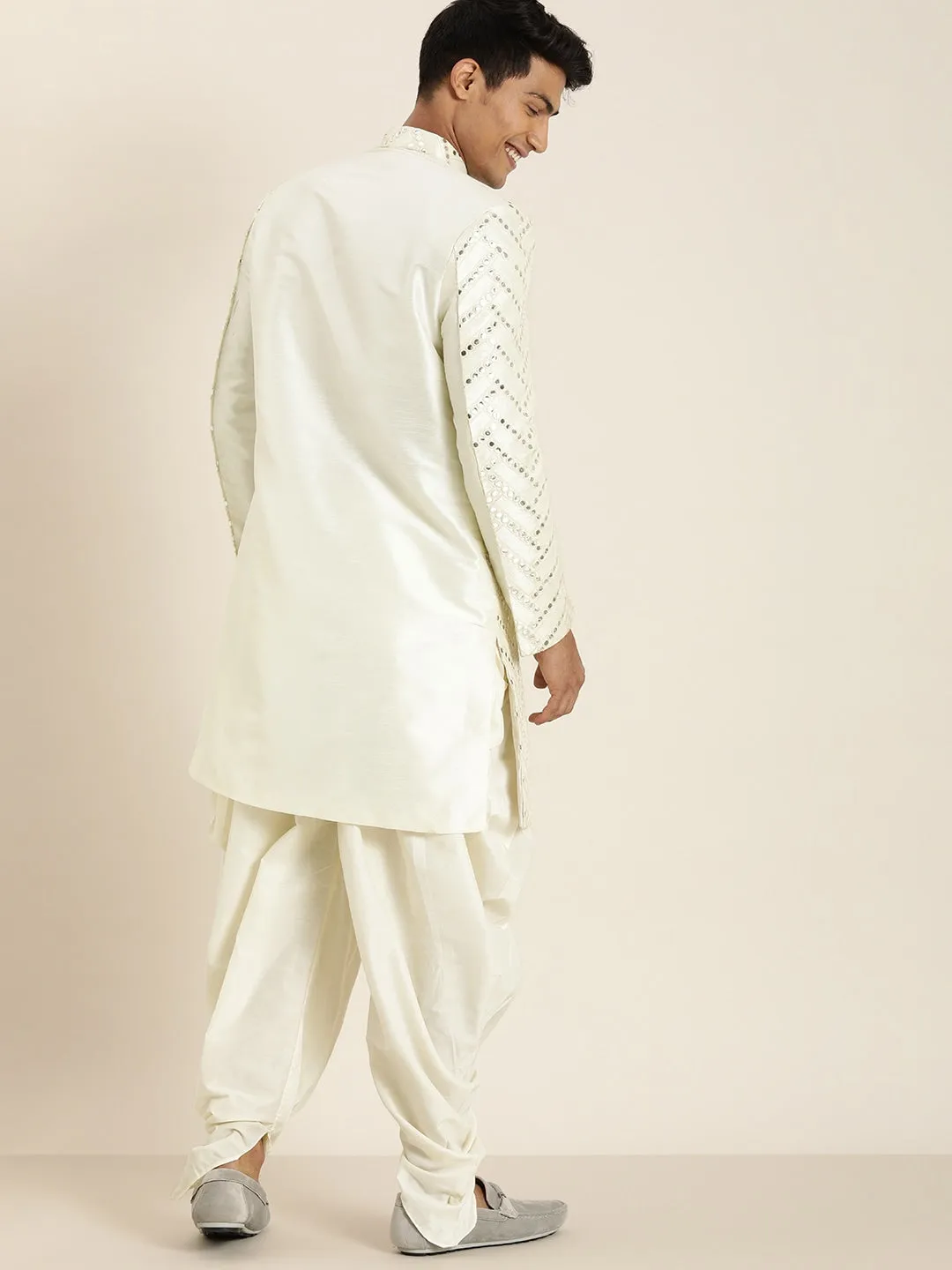 SHRESTHA By VASTRAMAY Men's Cream Indo western Sherwani With Dhoti Set