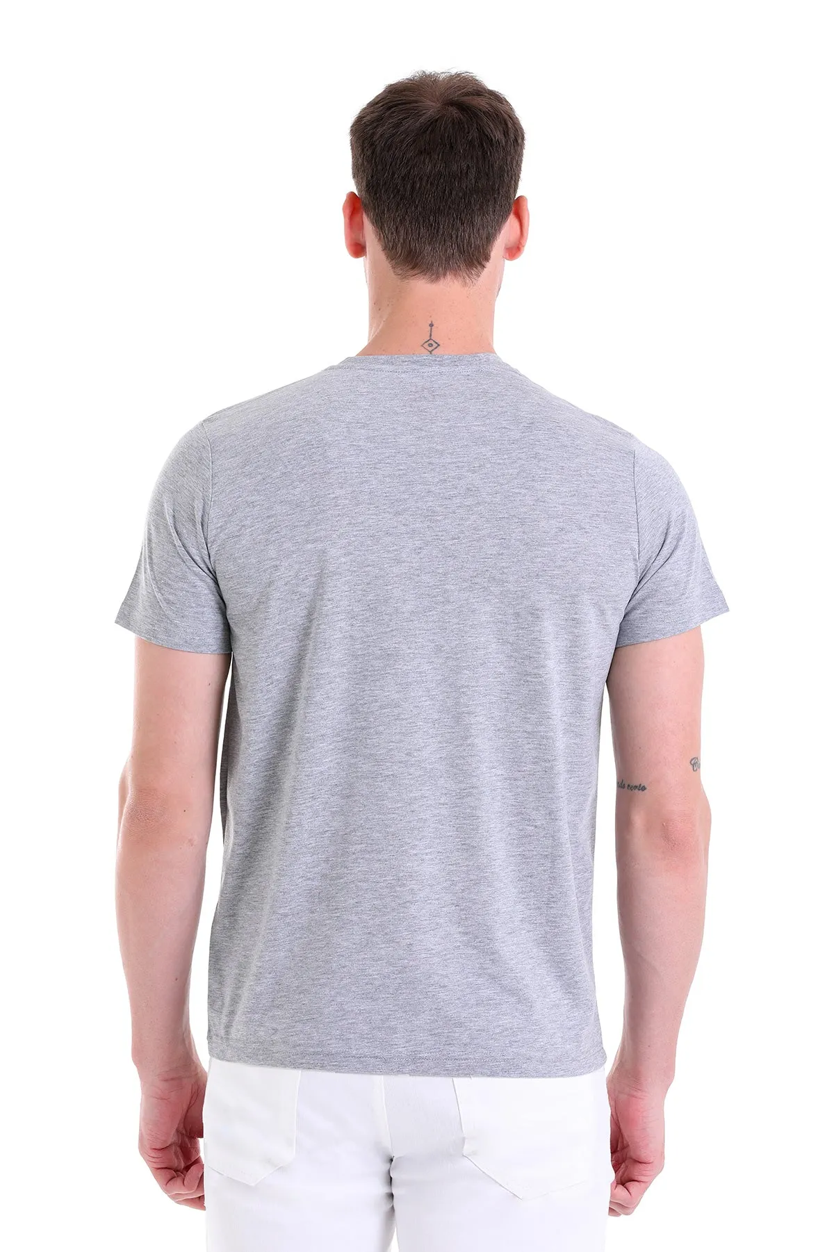Slim Fit Basic Cotton Gray Melange V-Neck T-Shirt