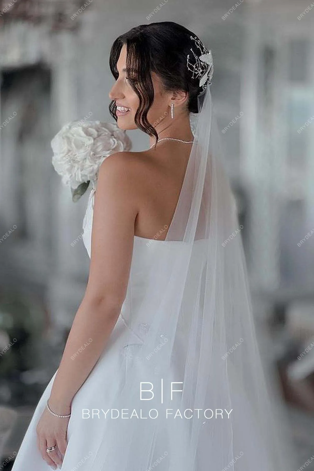 Strapless Shimmery Embroidery Satin Designer Wedding Ball Gown