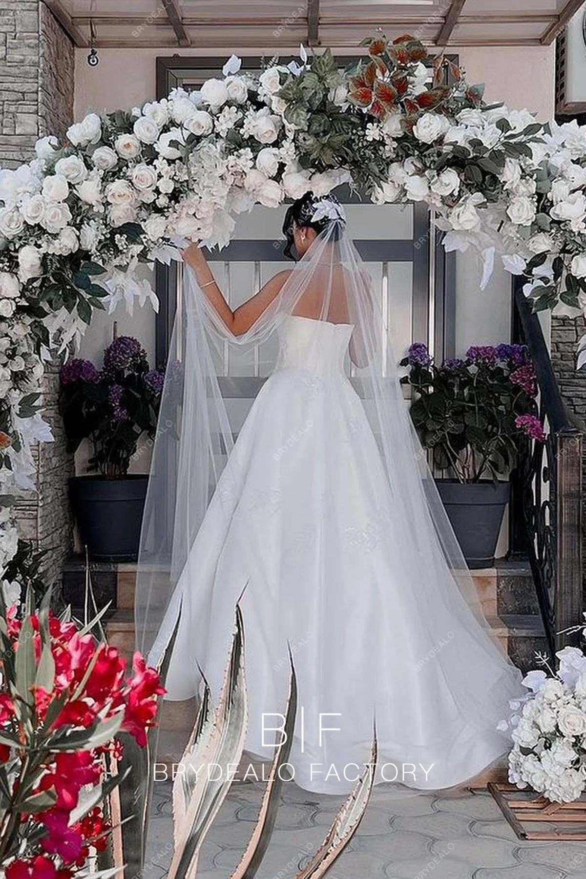 Strapless Shimmery Embroidery Satin Designer Wedding Ball Gown