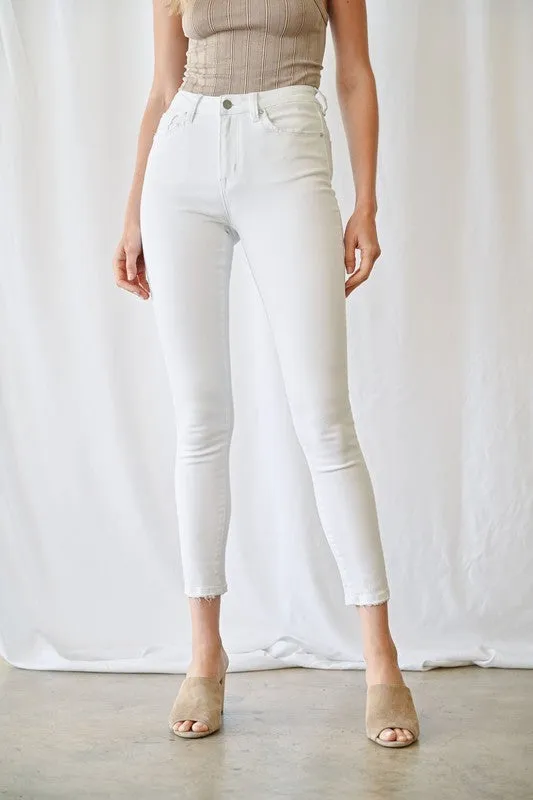 The Sloane High Rise Ankle Skinny White Denim Jeans | Mica - Final Sale