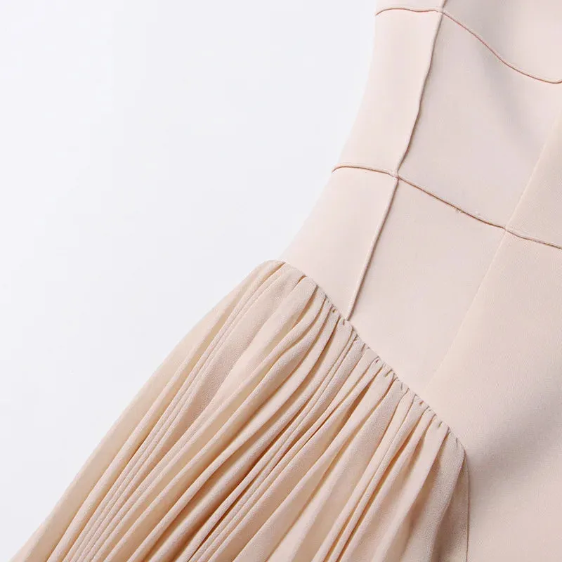 Trend4us Women's Elegant Pleated High Neck Sleeveless Midi Dress