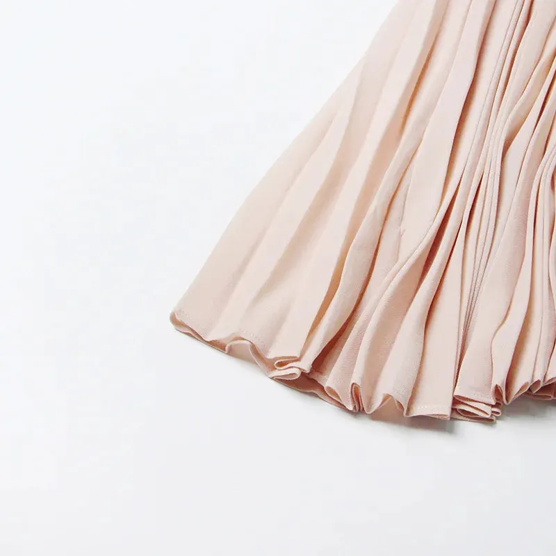 Trend4us Women's Elegant Pleated High Neck Sleeveless Midi Dress