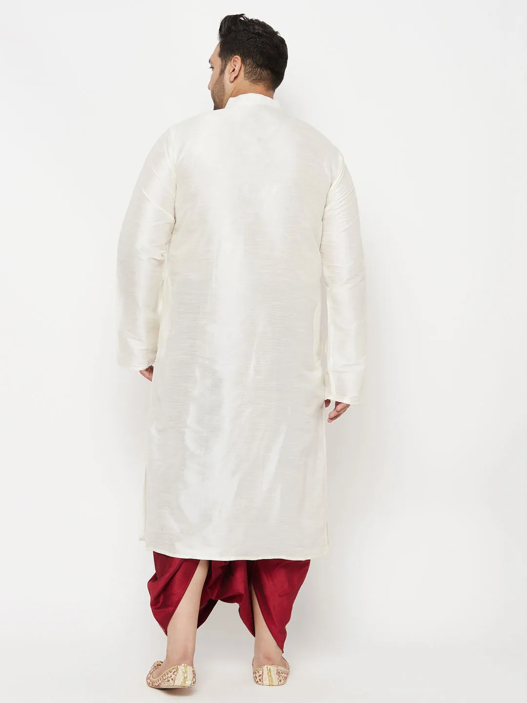 VASTRAMAY Cream Silk Blend Kurta Dhoti Set