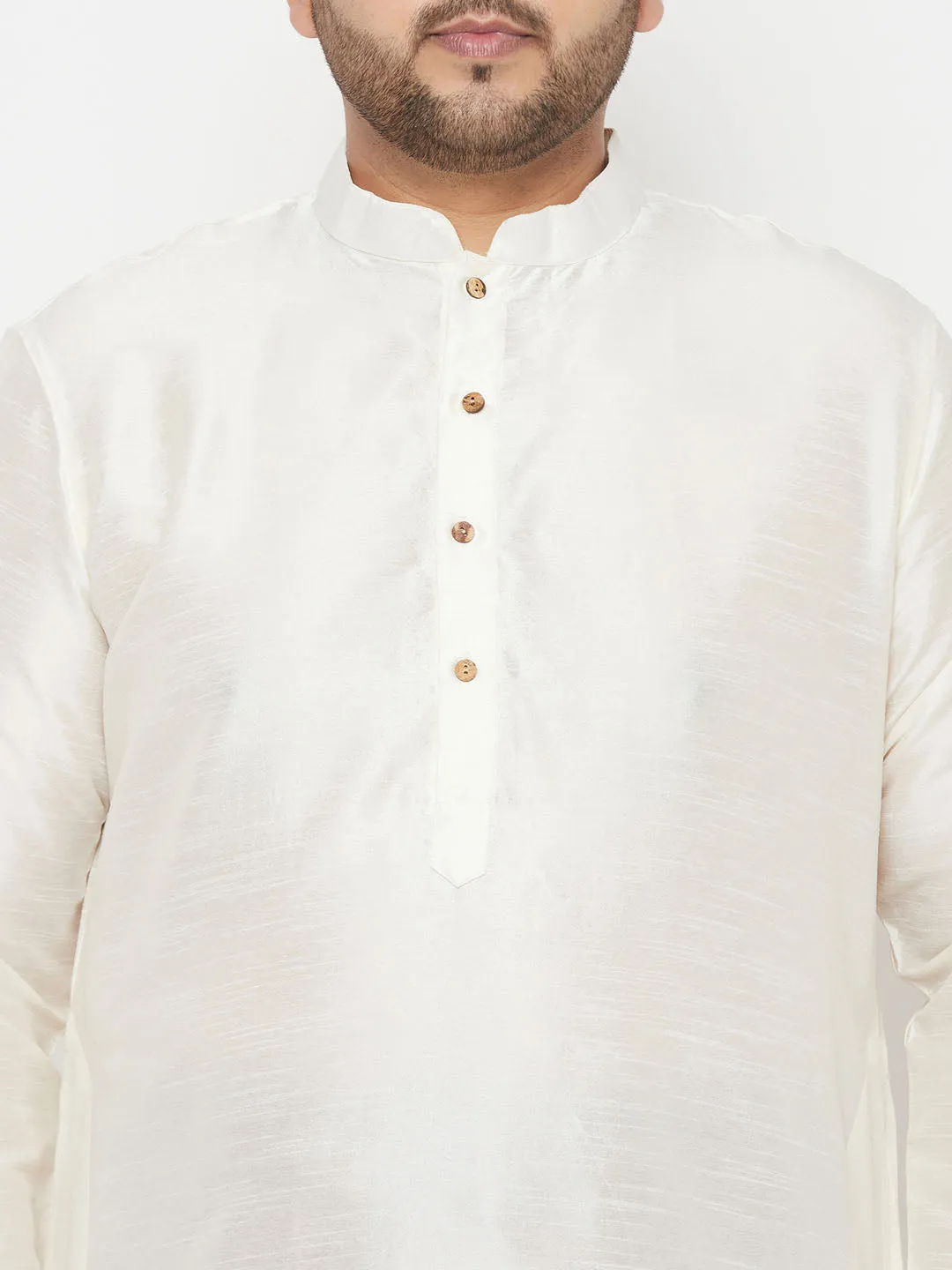 VASTRAMAY Cream Silk Blend Kurta Dhoti Set