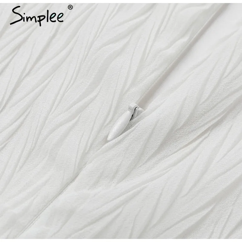 VenusFox Elegant pleated chiffon ruffles white dresses