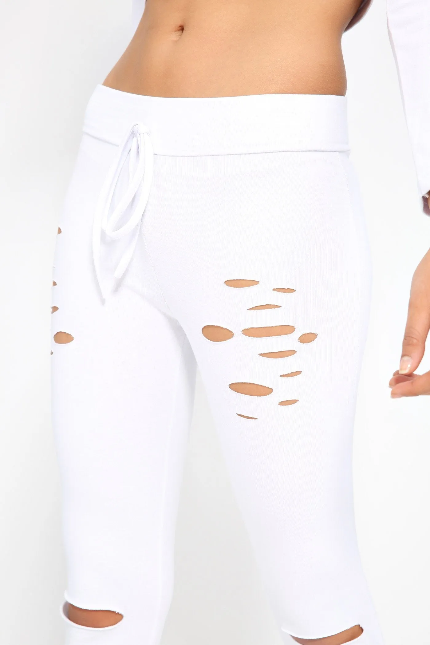White Ripped Fitted Jogging Bottoms