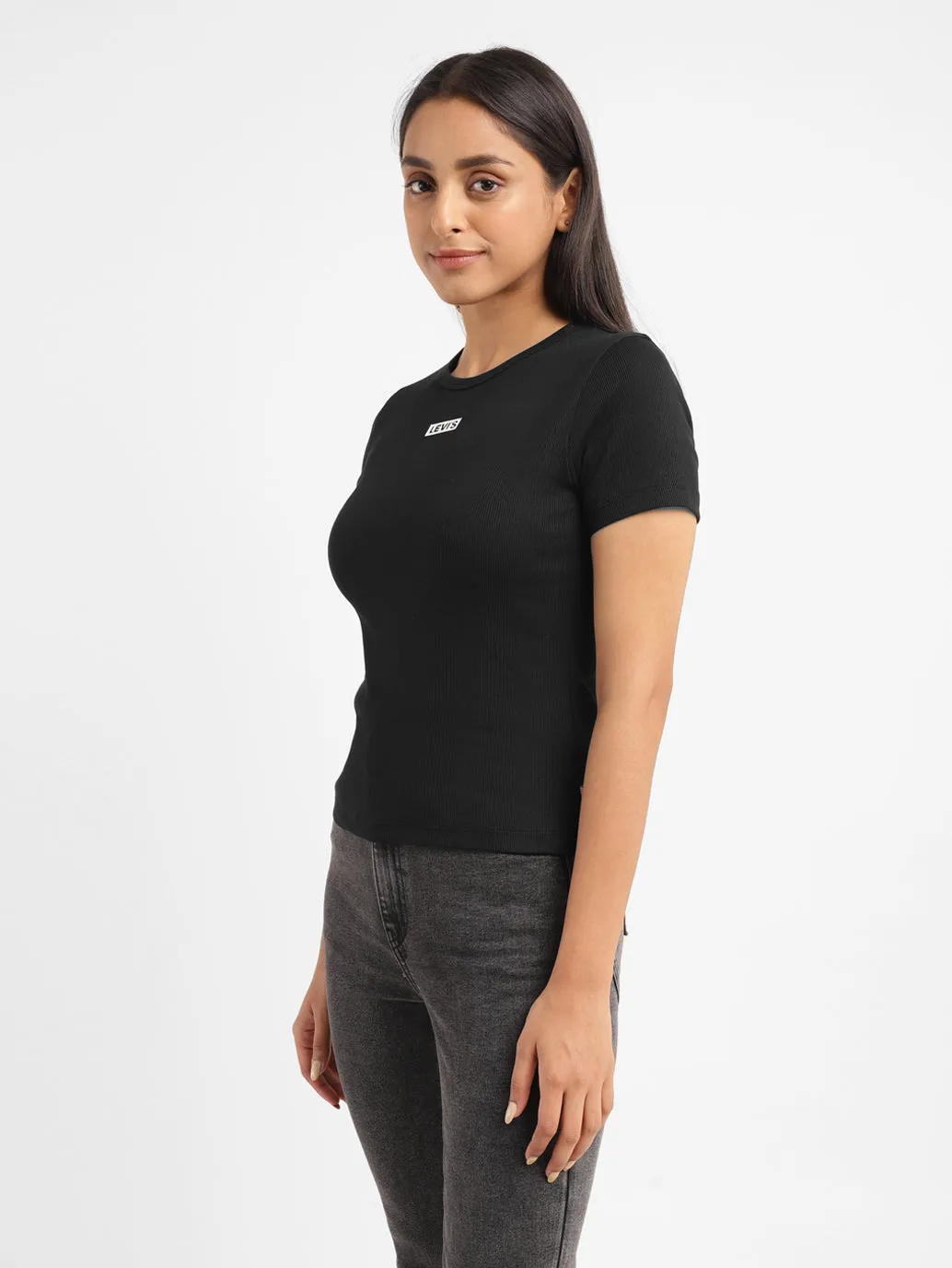 Women's Brand Logo Loose Straight Fit T-shirt