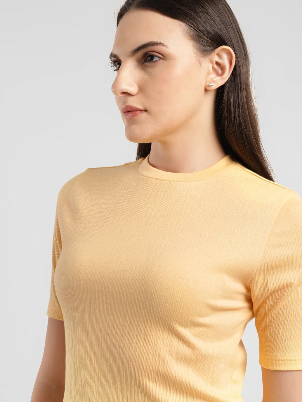 Women's Textured Crew Neck Cropped T-shirt