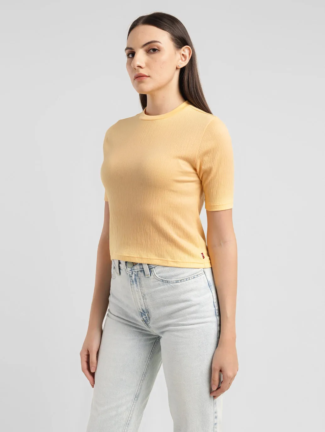 Women's Textured Crew Neck Cropped T-shirt