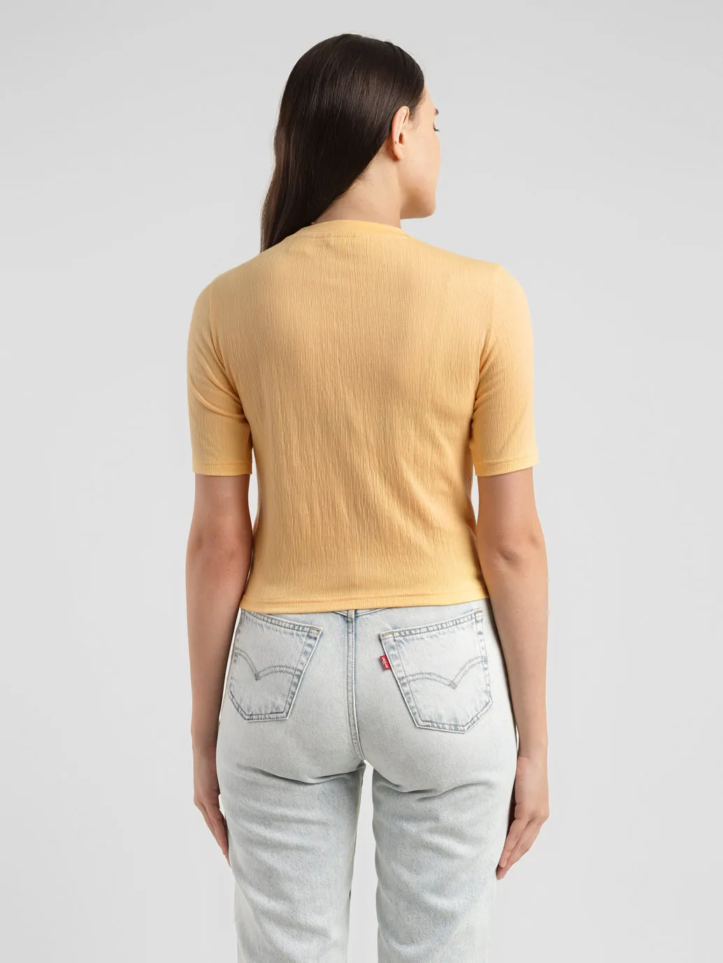 Women's Textured Crew Neck Cropped T-shirt